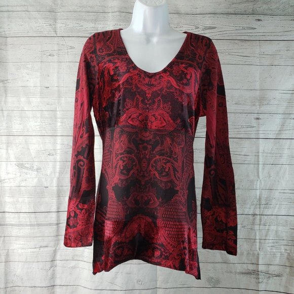 Unity World Wear Womens Top Sz Small‎ Red Long Sleeve - Picture 1 of 5